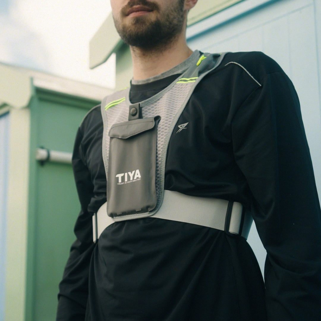 TIYA Running Phone Holder Vest - Grey/Yellow