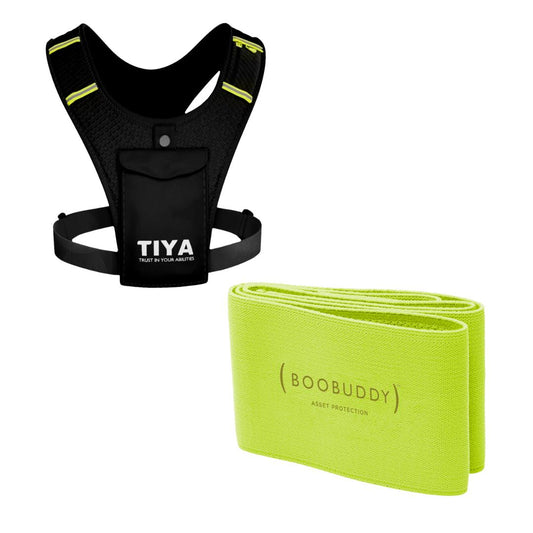 Original Boobuddy™ & TIYA Running Phone Holder Vest - Black/Green/Yellow