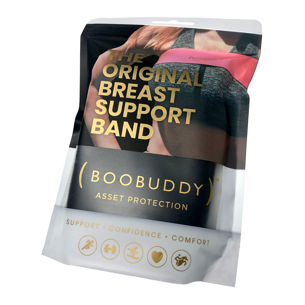 Boobuddy Adjustable Breast Support Band | Black | Packaging